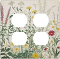 Rustic Wildflower Green Plants Daisy Floral Outlet Covers 2 Gang Double Duplex Decorative Light Switch Covers Electrical Wallplates Socket Faceplate For Farmhouse Bed Room Decor