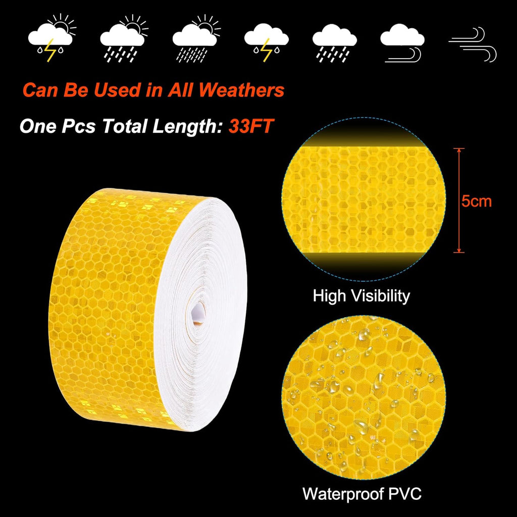 PATIKIL 2 Inch x 82 ft Reflective Tape, 1 Roll Waterproof Self Adhesive High Visibility Caution Warning Safety Tape Reflector with Scraper for Trucks Trailers Cars, Yellow