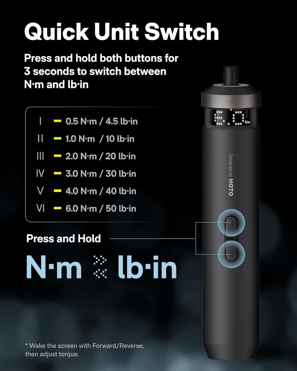 HOTO PixelDrive Electric Screwdriver, Smart Display, 6 Torque Settings, 0.5 to 6 N·m, 1/4'' Hex 30 Bits, LED Light, 2000 mAh Rechargeable Cordless Screwdriver Set for Electronics, Home Repair