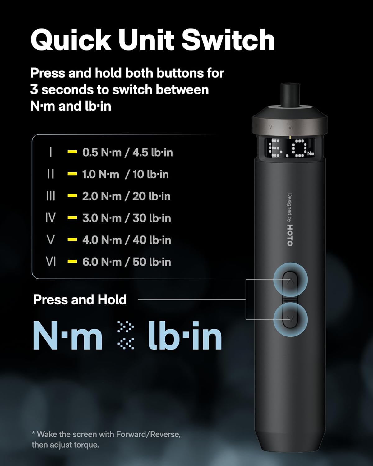 HOTO PixelDrive Electric Screwdriver, Smart Display, 6 Torque Settings, 0.5 to 6 N·m, 1/4'' Hex 30 Bits, LED Light, 2000 mAh Rechargeable Cordless Screwdriver Set for Electronics, Home Repair