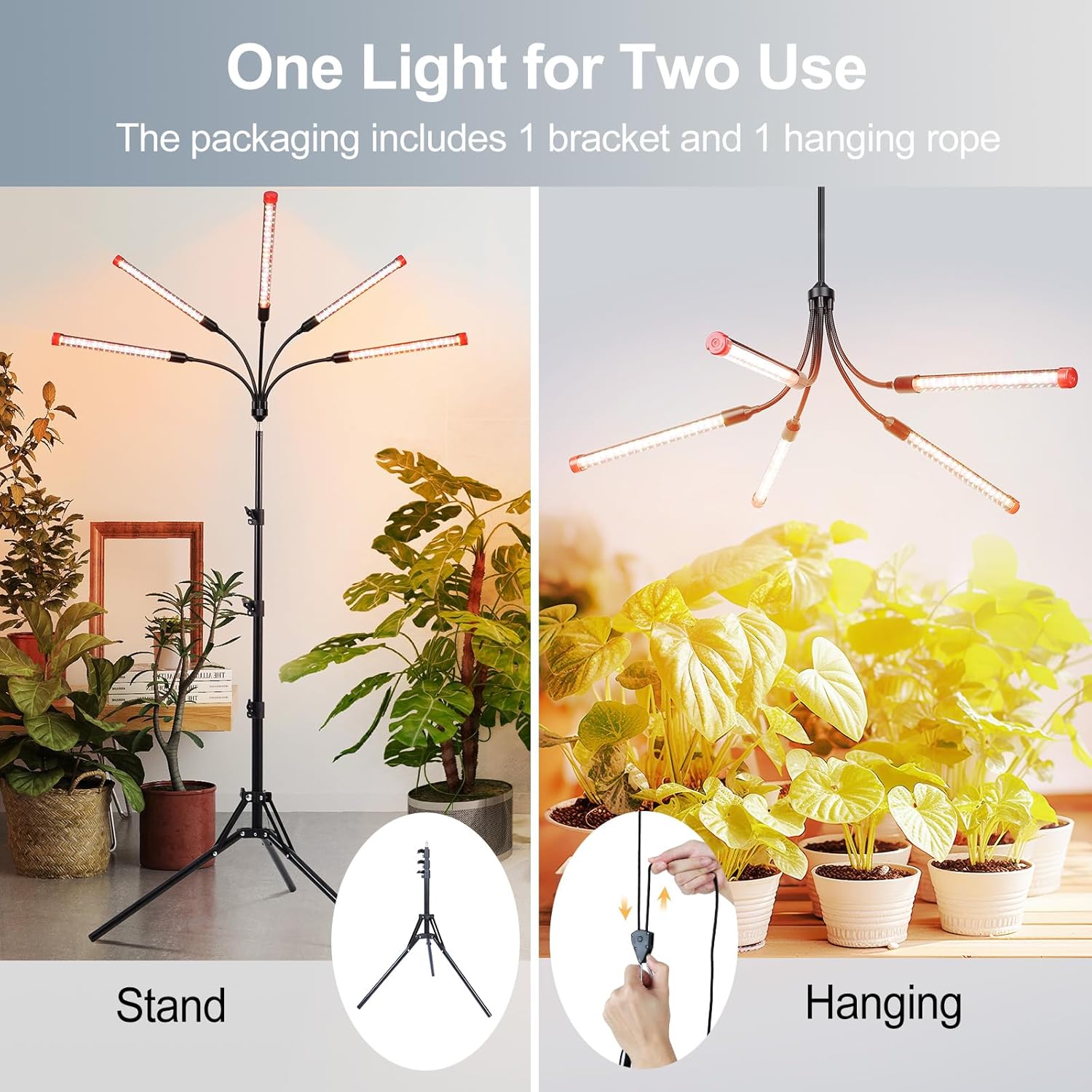 FECiDA Gamechanger! 45W 5Head Tripod Stand Tall Plant Light, 2025 Grow Lights for Indoor Plants with Stand for Bonsai Tree, Big Plants, Full Spectrum Growing Lamp 4,8,12 Hr Timer