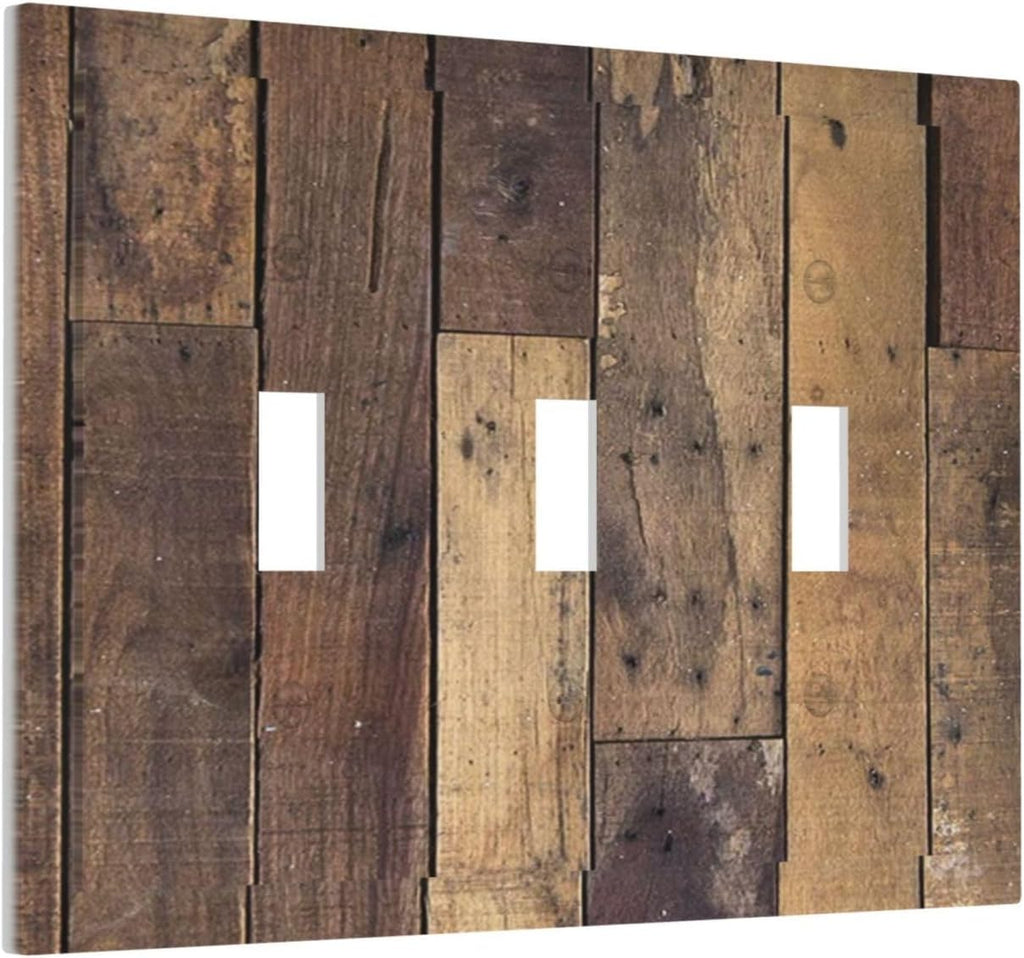 Cool Brown Wood Style Vintage Rustic Print Decorative Switch Plates 3 Gang Wall Plate Triple Toggle Light Switch Cover Faceplate Electrical Wall Panels for Farmhouse Home Decor