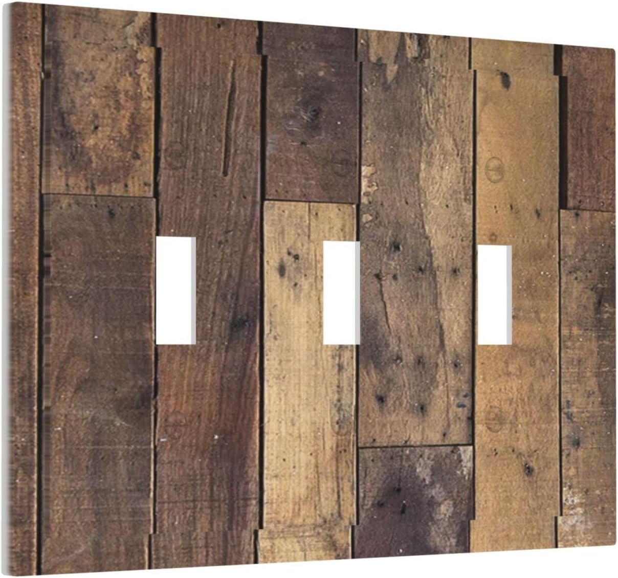 Cool Brown Wood Style Vintage Rustic Print Decorative Switch Plates 3 Gang Wall Plate Triple Toggle Light Switch Cover Faceplate Electrical Wall Panels for Farmhouse Home Decor