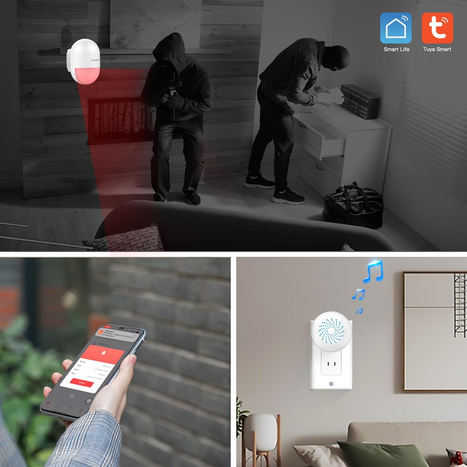 SINGCALL Wireless Motion Sensor Alarm Driveway Alarm Indoor Smart Motion Sensor Detector 2.4G WiFi Wireless System Home Security Alert Bell