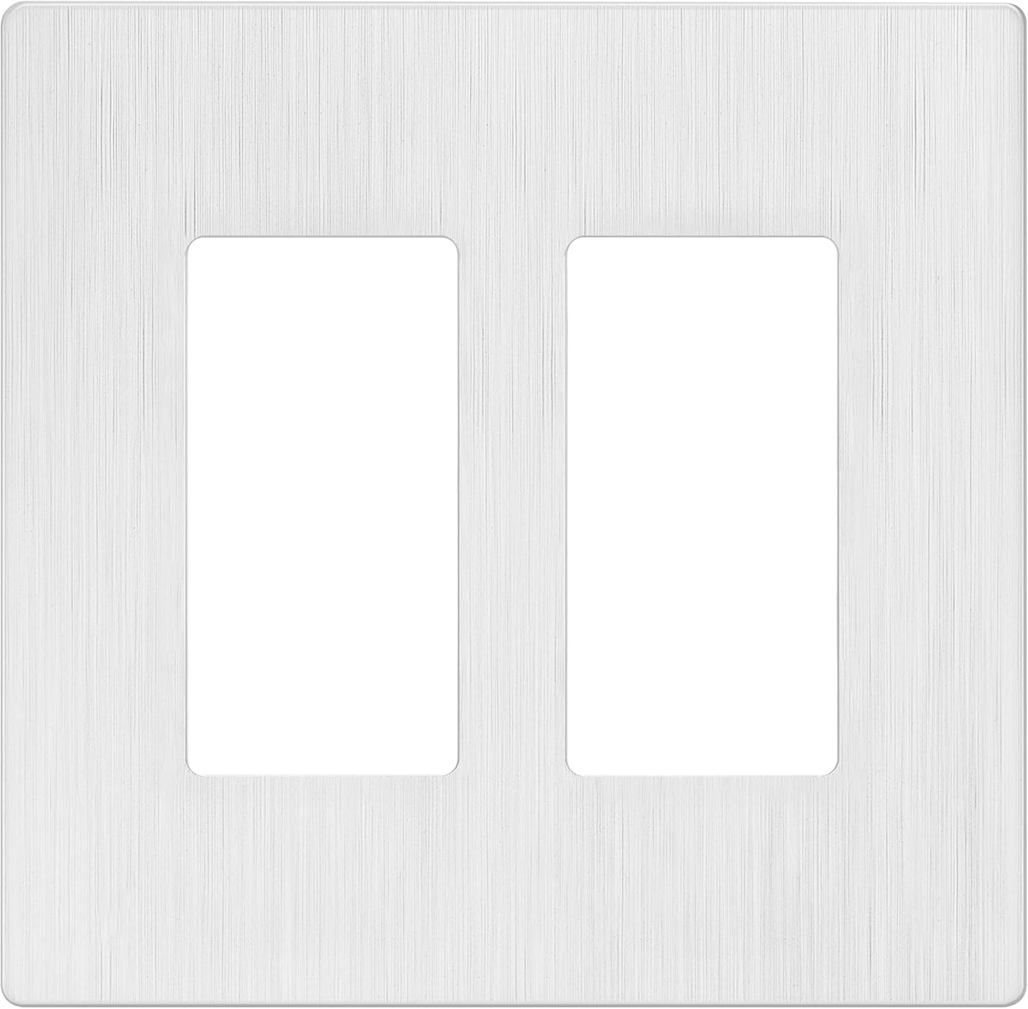LIDER Brushed Finish Decorator Switch Cover, Screwless Wall Plate, Mid-Size 2-Gang 4.88" x 4.92", Unbreakable Polycarbonate Thermoplastic, UL Listed, LSWP-32M-BW, Brushed White