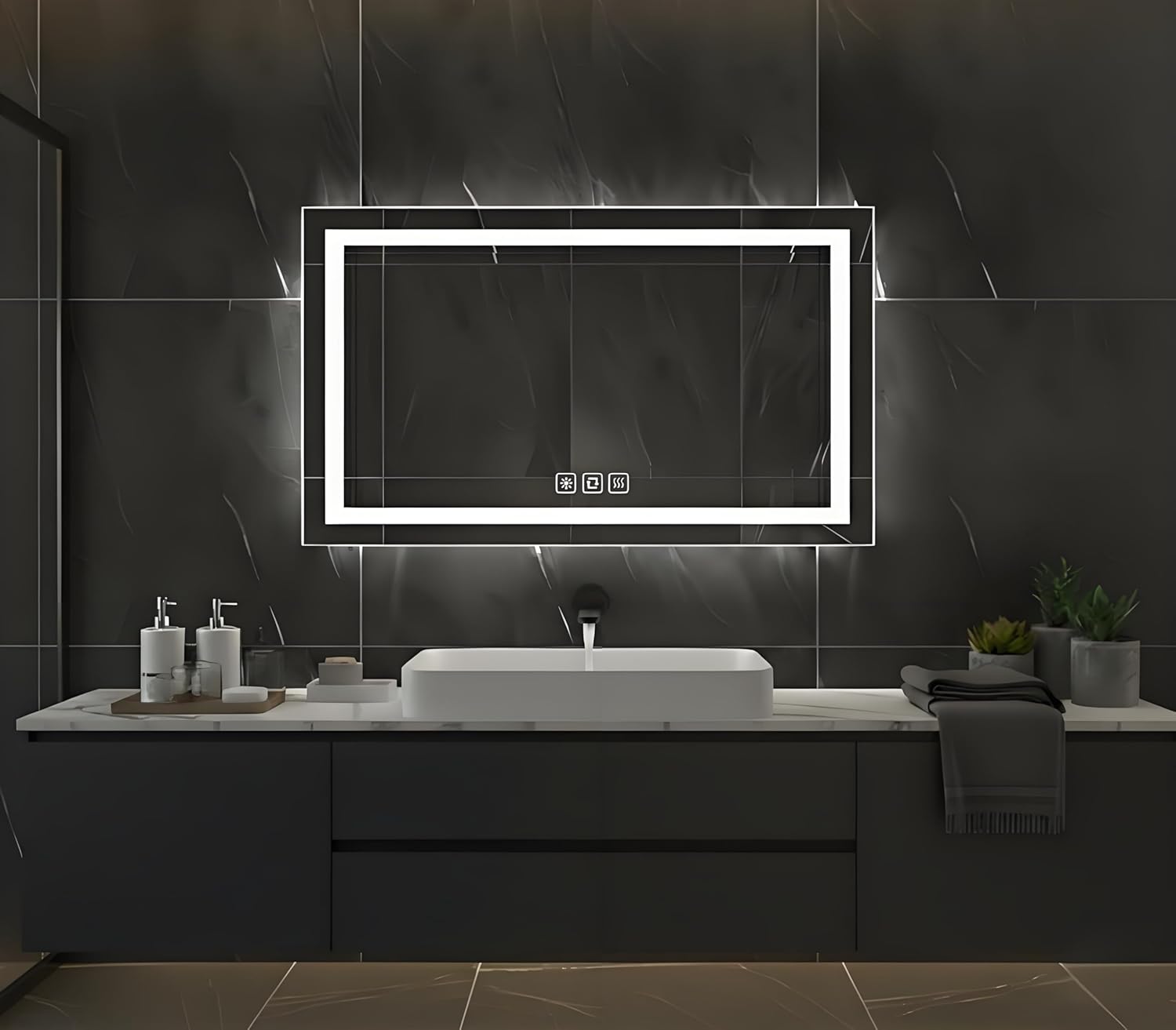 40 * 24inches LED Mirror, Smart Bathroom Mirror with Lights, Anti-Fog, Tempered Glass, 3 Colors Dimmable, Front and Backlit, CRI 90+, Wall Mounted, Memory