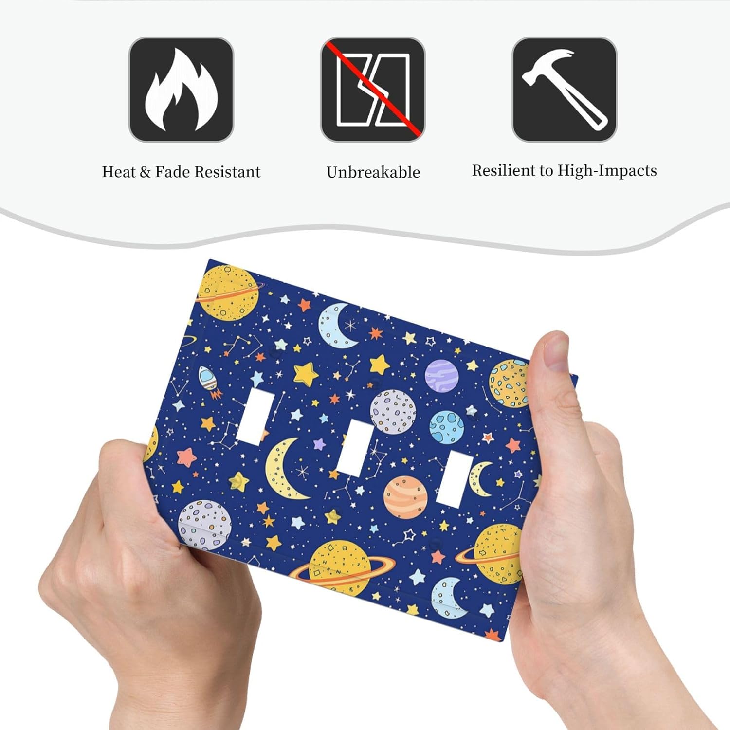 Stars Starry Night Sun Moon Planet Constellations Decorative Switch Plates 3 Gang Wall Plate Triple Toggle Light Switch Cover Electrical Wall Panels Faceplate for Bedroom Bathroom Decor