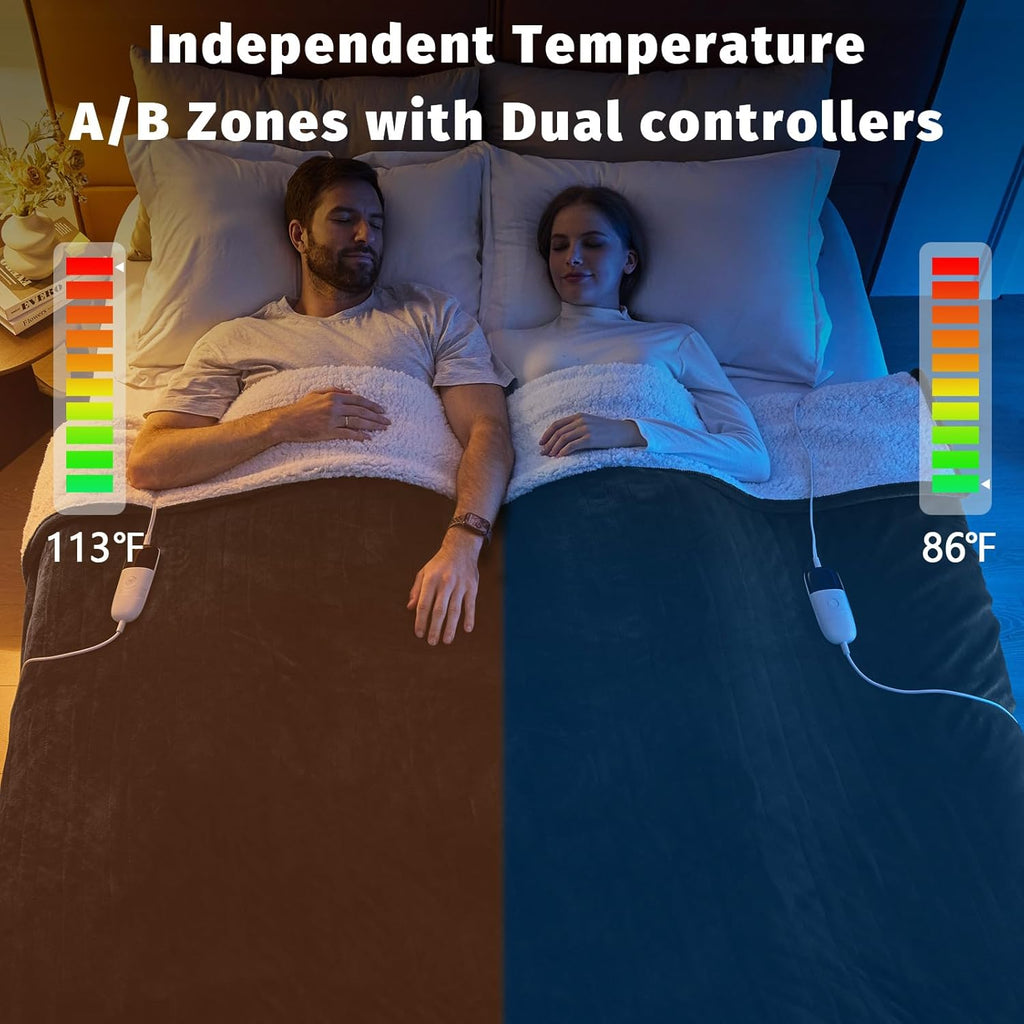 Heated Electric Blanket King Size - 90" x 100" Heating Blanket with Dual Control, 10 Heating Levels & 8 Hours Auto Off, Soft Warm Flannel Blanket, Christmas Birthday Gifts for Senior Grandma