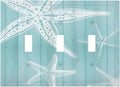 Decorative Light Switch Cover Plate Starfish Teal Wood Board Nautical 3 Gang Wall Plates for Electrical Outlets Triple Toggle Switch Plate Covers Outlet Covers Faceplate for Bedroom Home Decor