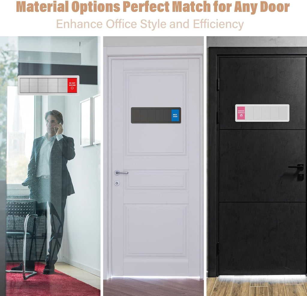Office Door Signs- 6 Options Out Of Office Sign for Door,Do Not Disturb, In A Meeting,Please Knock, Come On In,Back Soon, Privacy Slider Sign for Meeting & Conference Room Frosted Silver
