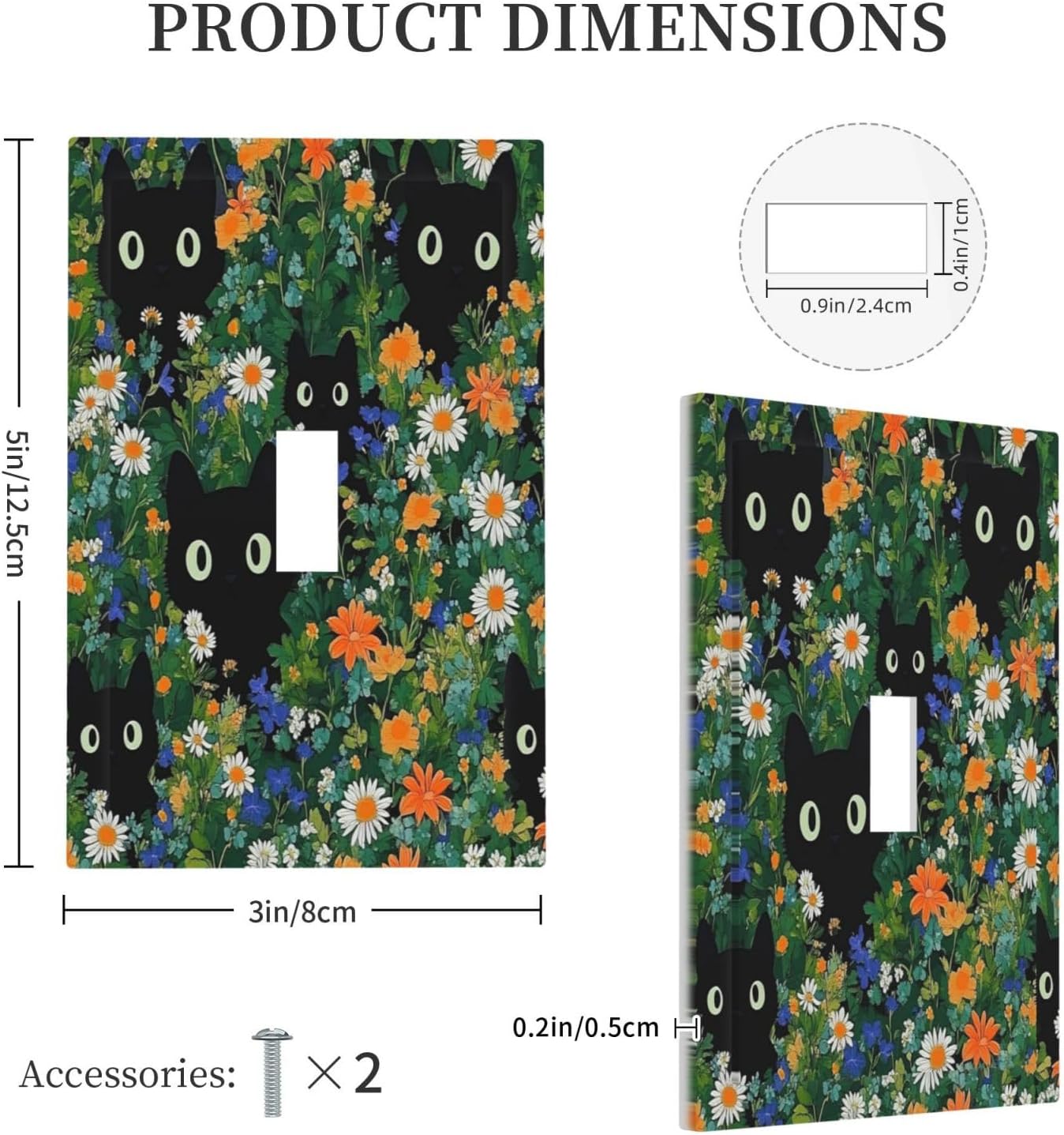 Boho Funny Black Cute Cats Daisy Wildflower Decorative Light Switch Cover 1 Gang Single Toggle Device Electrical Faceplate Switchplates Decorator Outlet Wall Plate For Kids Room Bed Room Decor