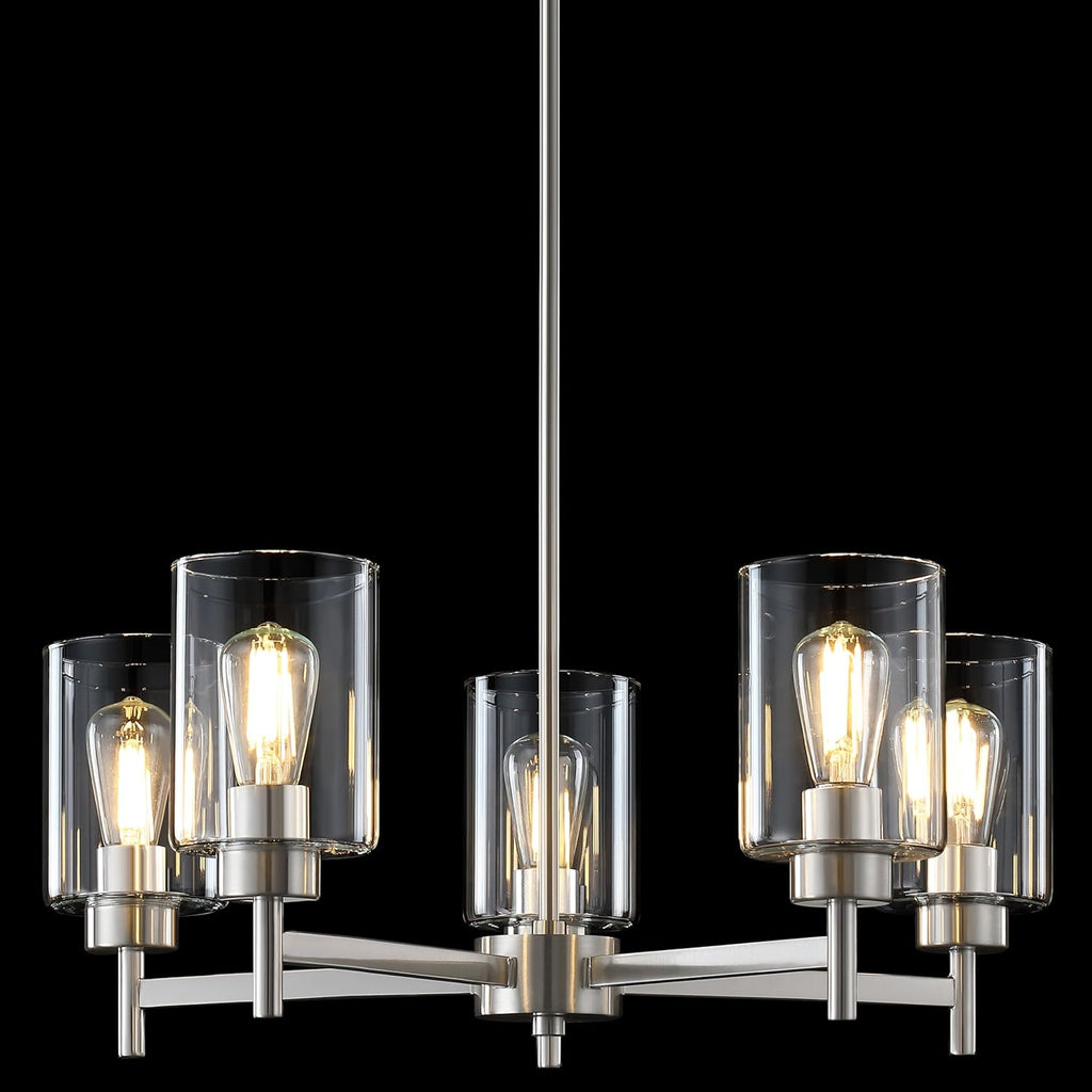 Doraimi Lighting 5 Light Chandelier Clear Glass Shades Classic Style Ceiling Pendant Light Fixture Brushed Nickel Finish for Meeting Room Dining Room Over Table Living Room
