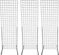 Only Hangers 2' x 6' Grid Wall Panel Floorstanding Display Fixture with Deluxe T-Style Base, Black or White. Three-Pack Combo. (BLACK WITH EZ SLIDE ON LEGS (NO HARDWARE REQUIRED))