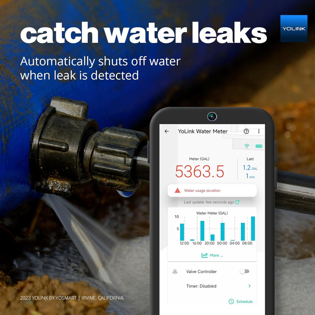 YoLink FlowSmart NSF Water Meter, Smart Water Usage Monitor and Water Leak Detection: 1.5 Inch Advanced Smart Home Water Meter, Hub Included