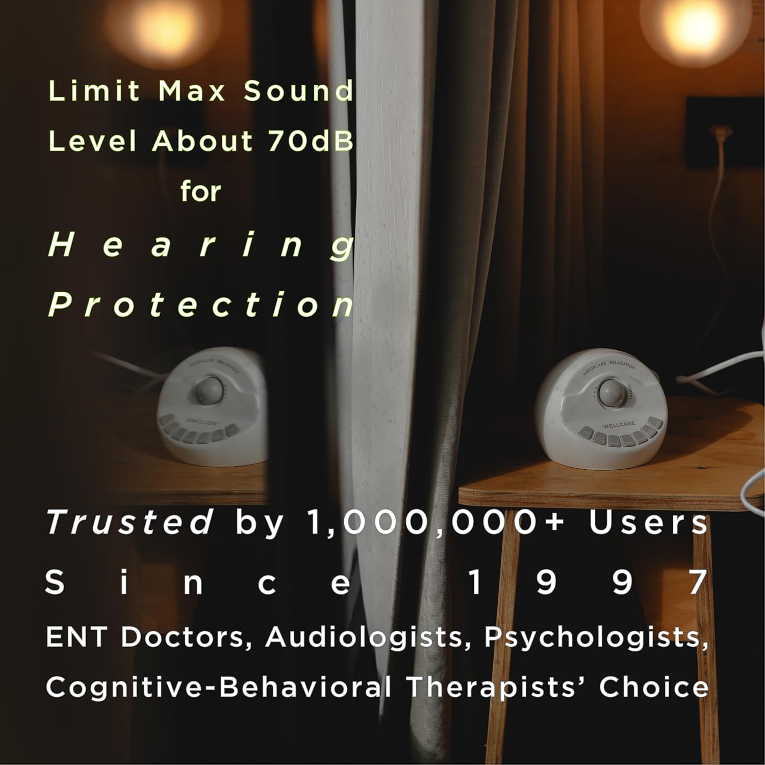 WELLCARE-Naturcare Sound Relaxation, White Noise, 7 Nature Sounds, Sleep Sound Machine, Calm Infants, for Baby, Kids, Adult. Stepless Volume, Timer, Powered by Adapter or Batteries(Both Not Incl.)