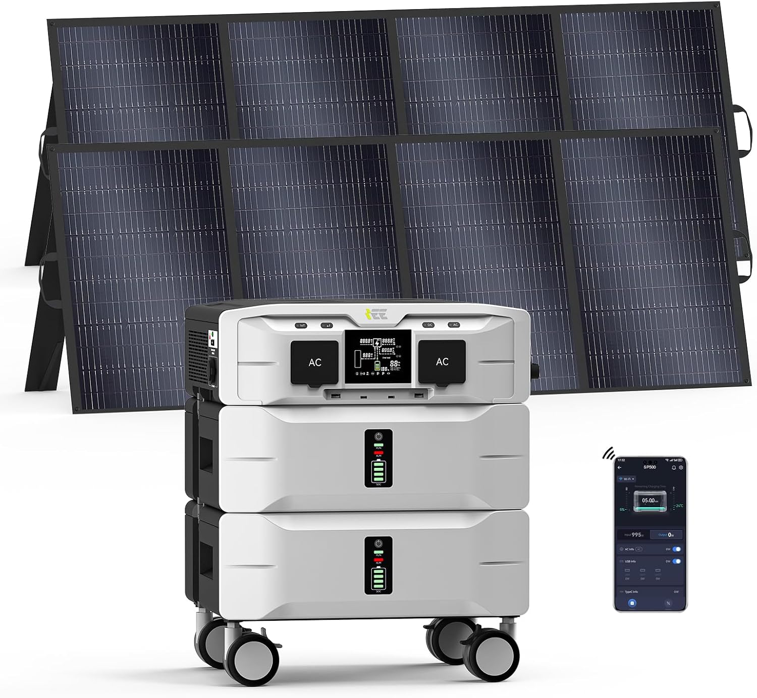 IEE SP5000 Solar Generator 5000W, 5120Wh Power Station with 2x400W Solar Panels, 5 AC Outlets(9000W Surge), 120V/240V Dual Voltage, LiFePO4 Battery for Home Backup Outdoors Camping RV Emergency