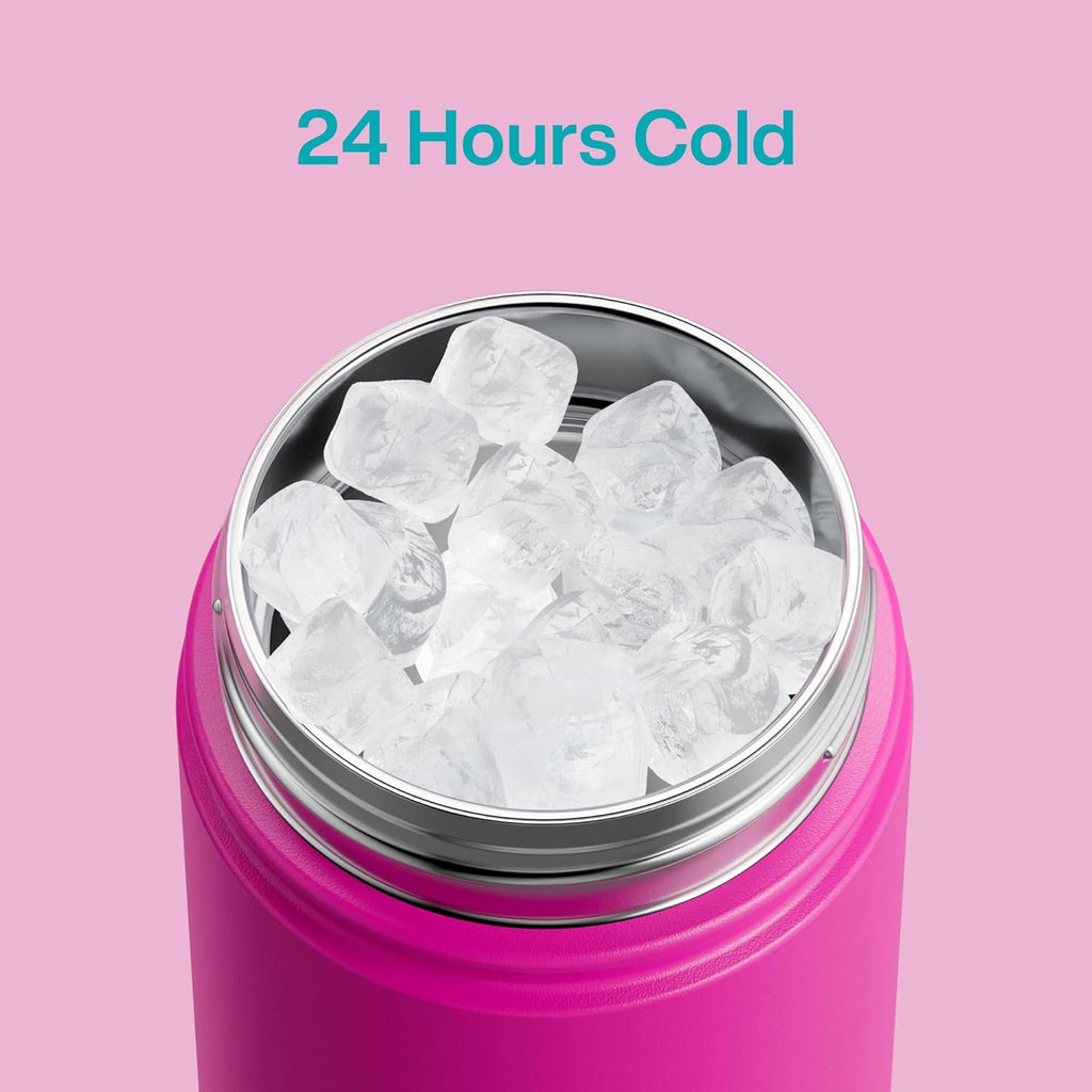 Kids Insualated Water Bottle with Straw - 12oz Stainless Steel Water Bottle with Dual Spouts, Leak-Proof, BPA-Free, Double Wall Vacuum Keeps Cold for 24 Hours for Sports, Travel (Light Crimson)