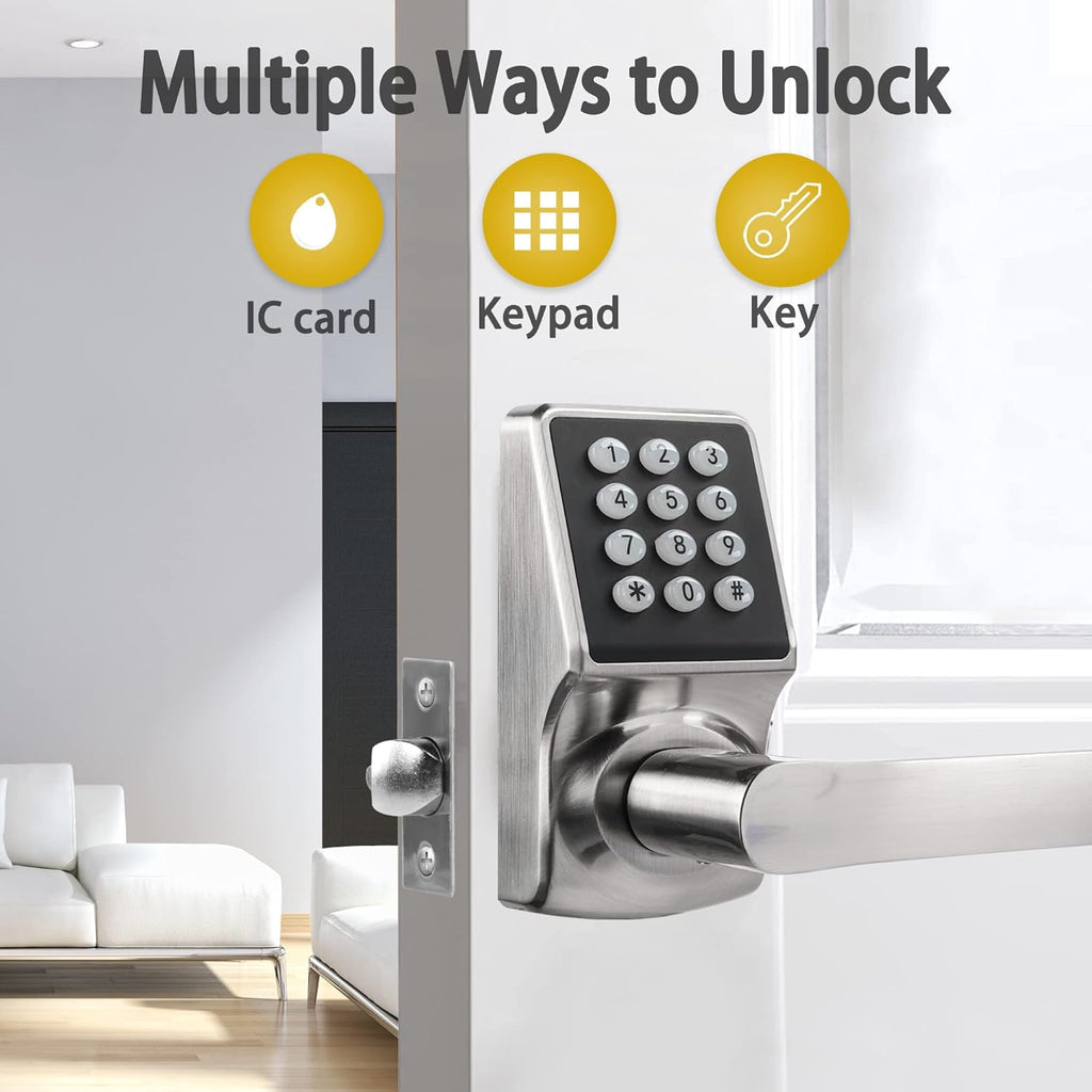 Keypad Door Lock with Handle, Digital Door Lock with Keypad Set,Keyless Entry Door Locks with Handle-IC Card and Anti-peep Password- Brushed Nickel-2PACKset