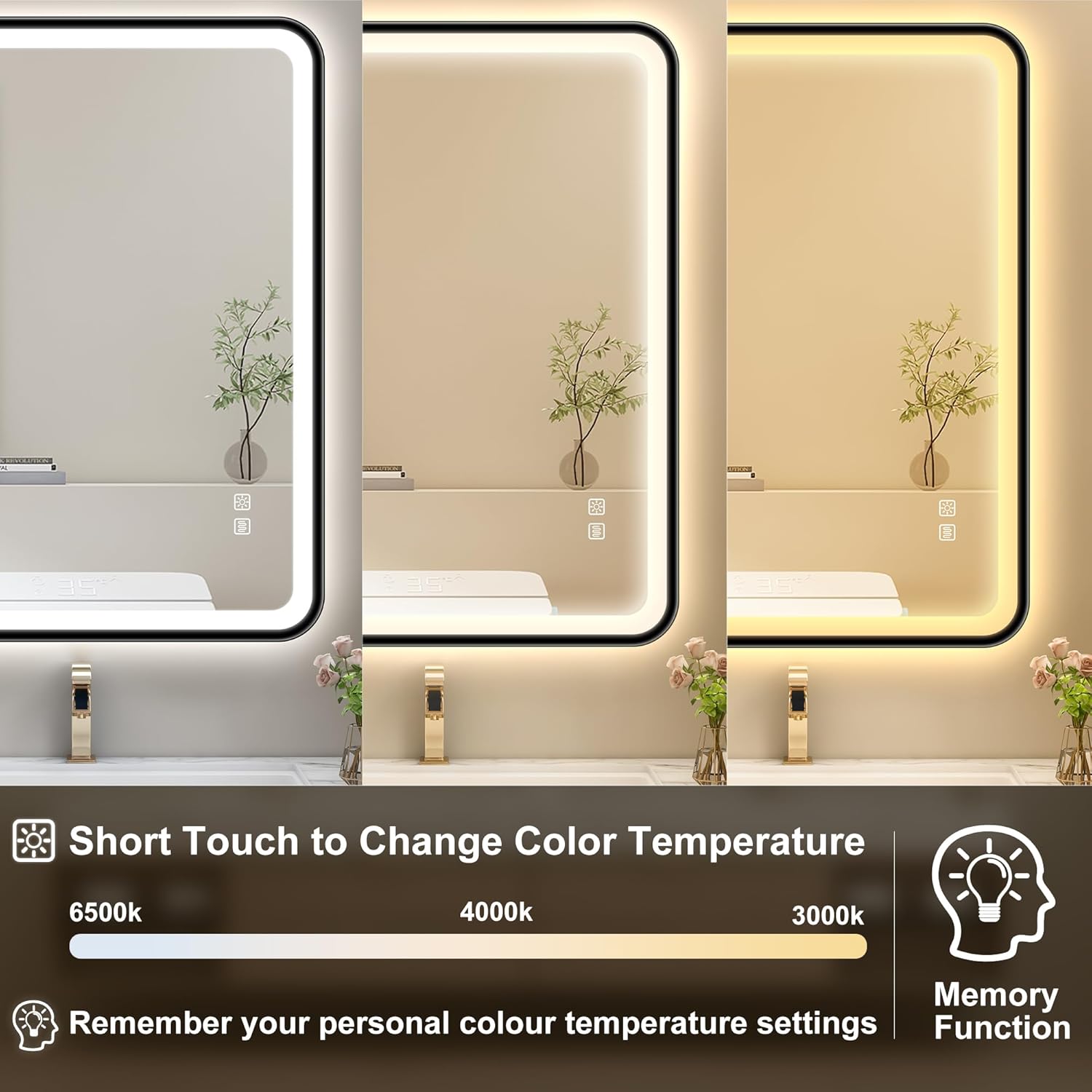 S'bagno 40X28 Black LED Mirror for Bathroom with Frontlit & Backlit, LED Bathroom Mirror with Metal Frame, Anti-Fog, Stepless Dimmable, 3 Colors Temperature LED Vanity Mirror(Horizontal/Vertical)