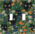 Boho Funny Black Cute Cats Daisy Wildflower Decorative Switch Plates 2 Gang Double Toggle Outlet Light Switch Cover Wall Plate Electrical Faceplate For Kids Room Bed Room Decor