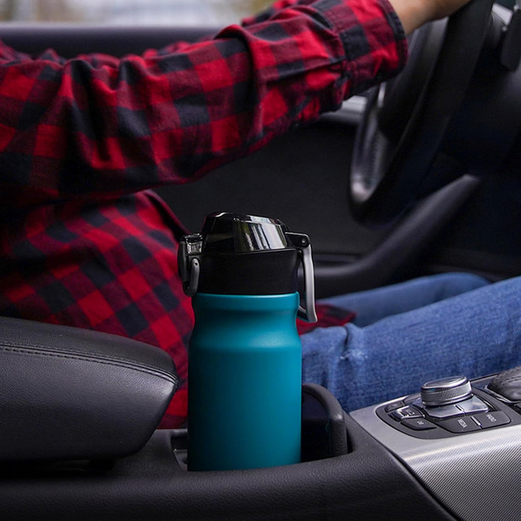 BJPKPK Insulated Water Bottle 18oz Stainless Steel Water Bottles with Straw and Carry Handle Double Wall Metal Thermal Flask,Lemon
