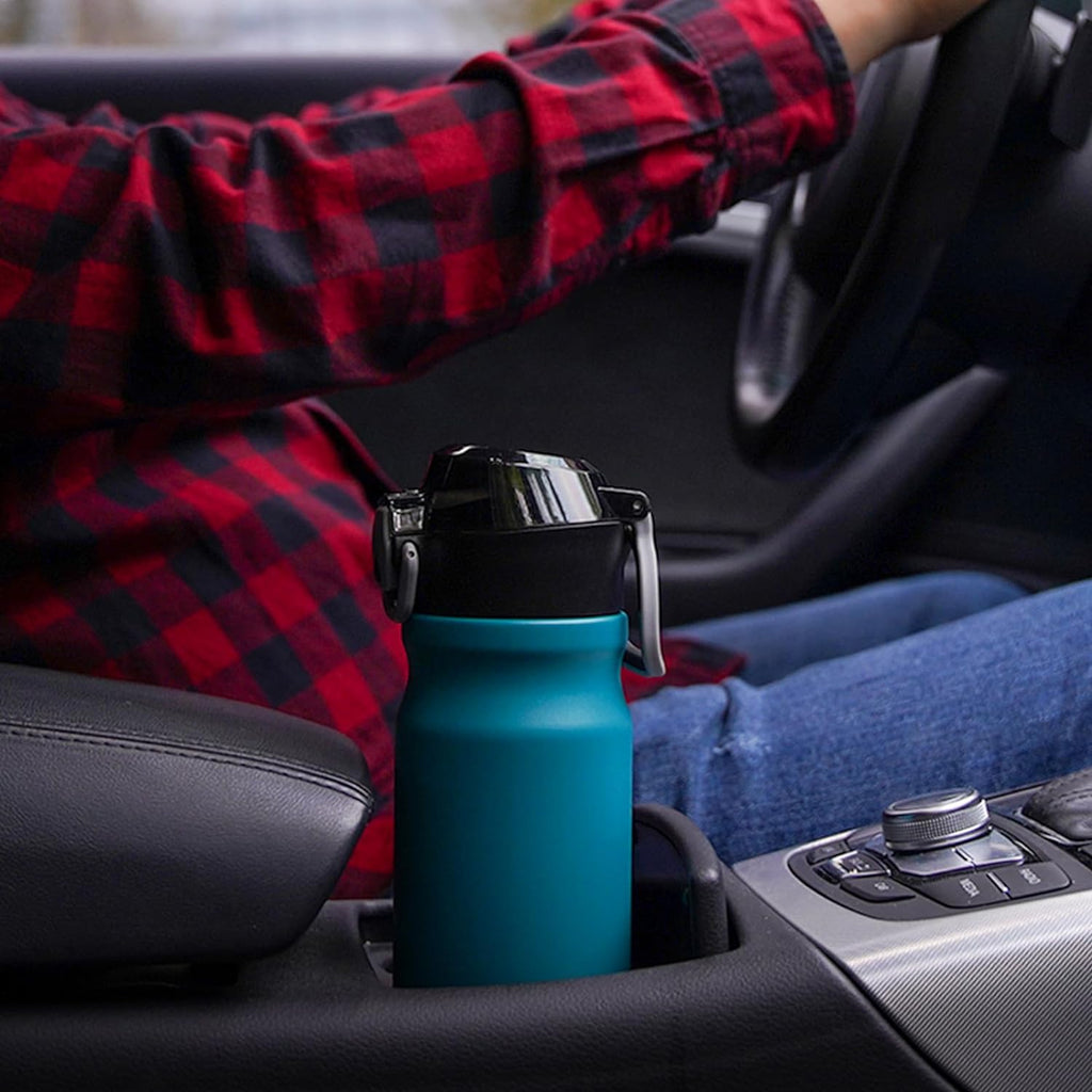BJPKPK 18oz Insulated Water Bottle with Straw Stainless Steel Double Wall Water Bottles BPA Free Leak Proof Thermal Flask with Lockable Flip Lid and Soft Silicone Spout,Black Leopard