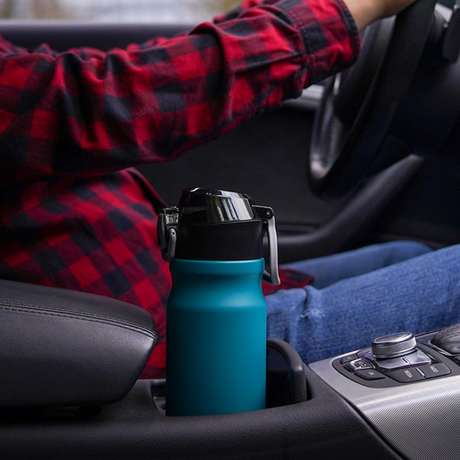 BJPKPK 18oz Insulated Water Bottle with Straw Stainless Steel Double Wall Water Bottles BPA Free Leak Proof Thermal Flask with Lockable Flip Lid and Soft Silicone Spout,Black Leopard