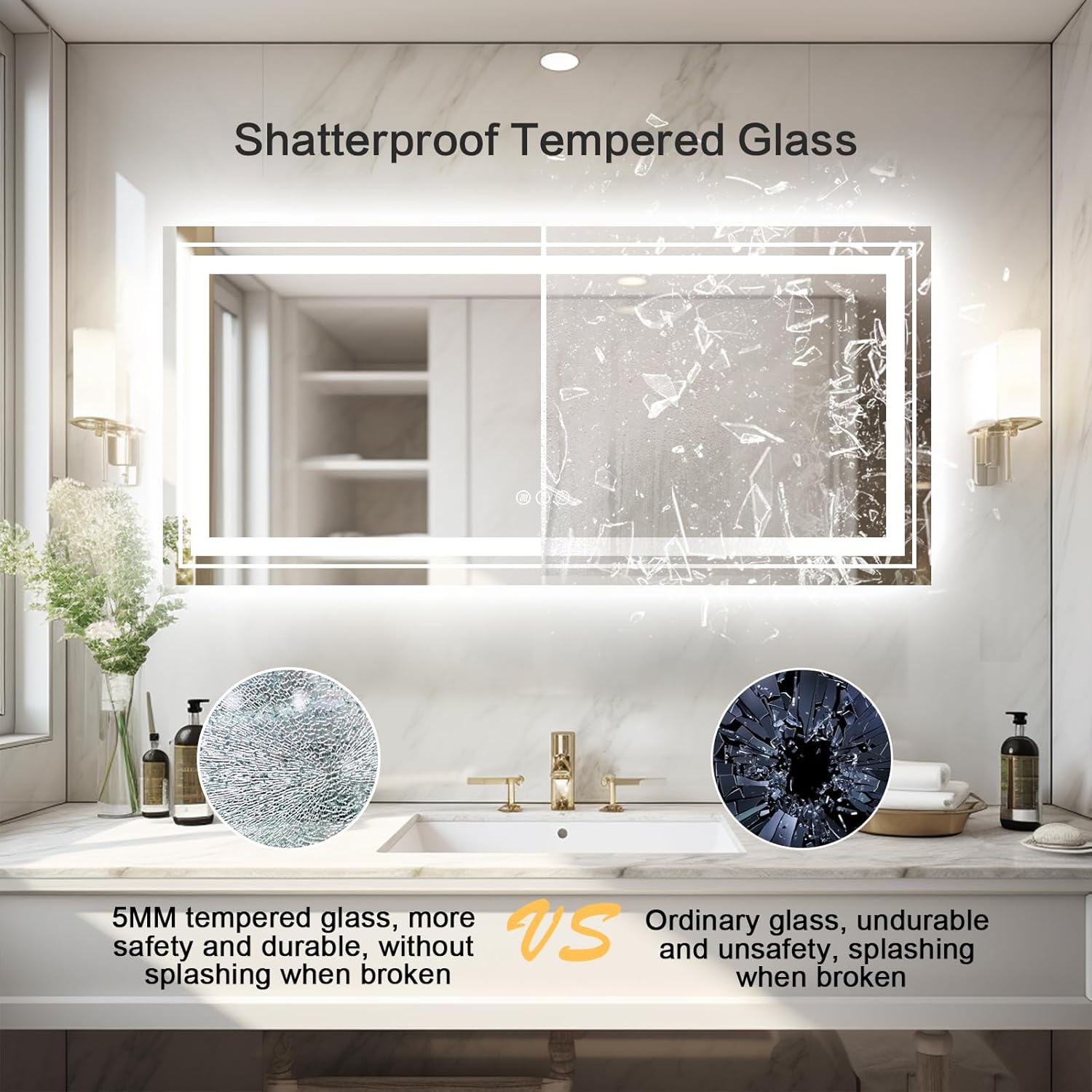 WTTY 96"x36" LED Bathroom Mirror with Lights, Large Dimmable LED Wall Mirrors, Backlit + Front Lit, Lighted Bathroom Vanity Mirror for Wall, Anti-Fog, Memory Function, Shatter-Proof, ETL Listed