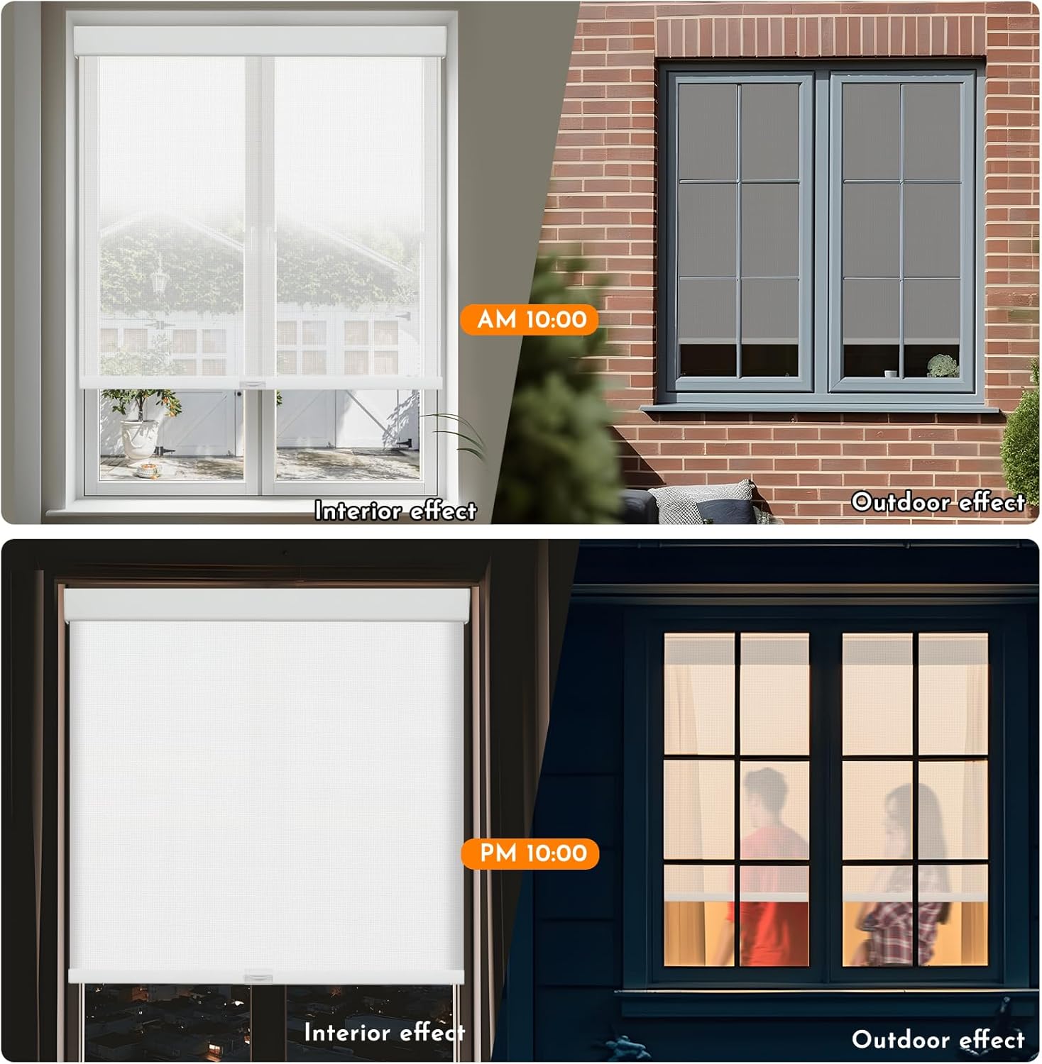 Persilux Free-Stop Cordless Solar Shades for Windows Shades Light Filtering Roller Shades (White, 20" W x 72" H) 5% Openness UV Protection Flame Retardant View Through Roller Blinds for Windows, Home