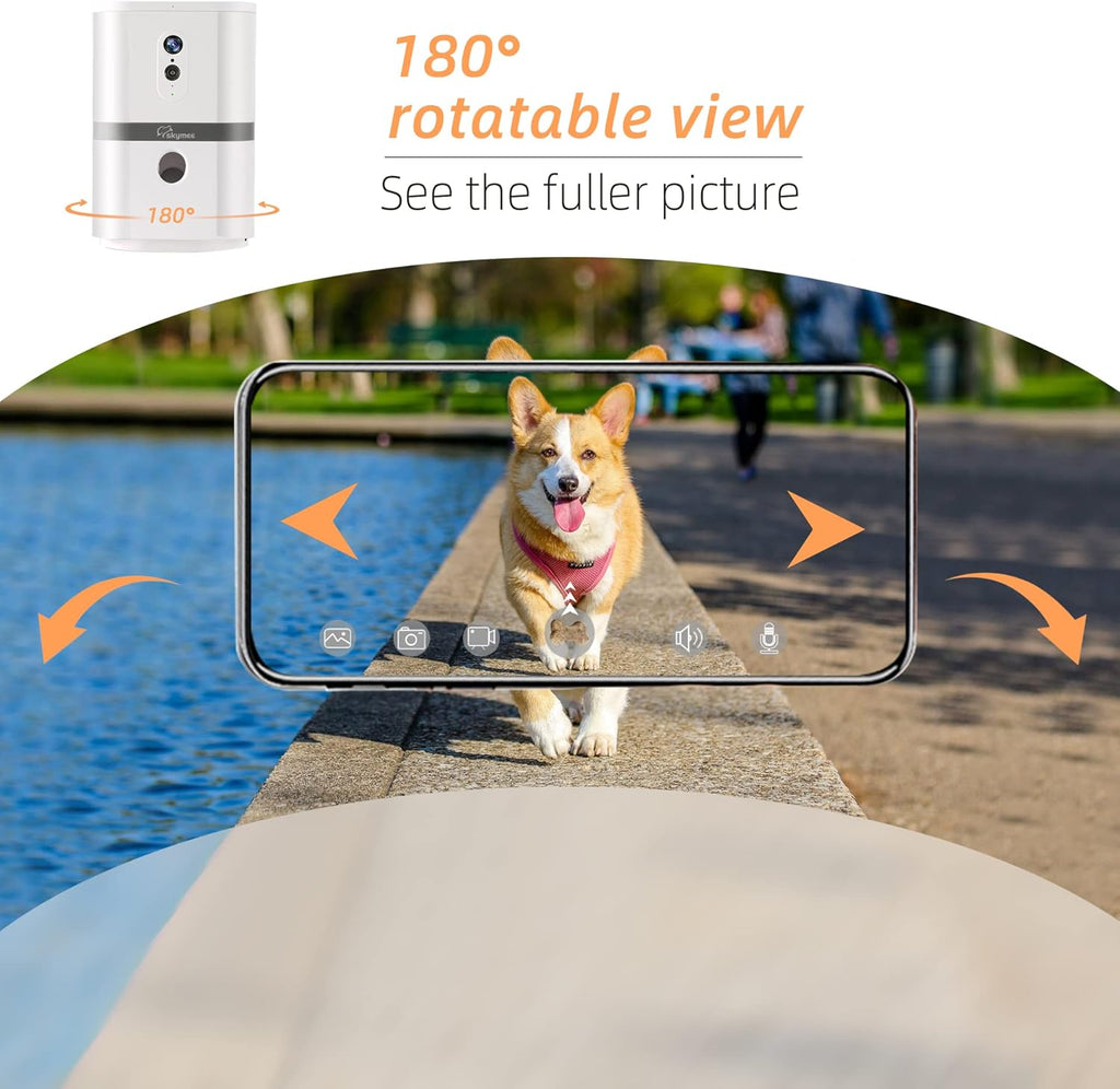 Petalk AI II Dog Camera Automatic Treat Dispenser, 5G WiFi Pet Camera with 180° Pan Full-Room View,Night Vision,Two Way Audio for Dogs and Cats,Compatible with Alexa