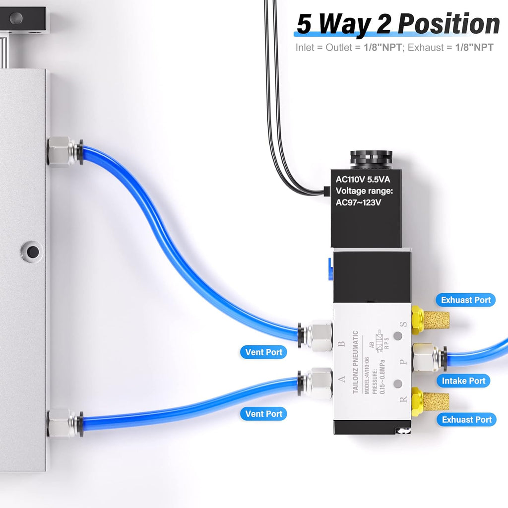 TAILONZ PNEUMATIC 1/8"NPT Solenoid Valve 4V110-06 AC220V Single Coil Pilot-Operated Electric 2 Position 5 Way Connection Type Outlet wire