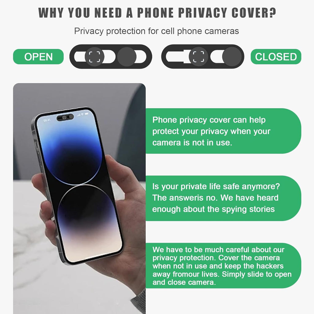 Front Camera Cover Compatible for iPhone 16/16Plus/16Pro/16Pro Max/15/15Plus/15Pro/15Pro Max/14Pro/14 Pro Max,Open/Close Face Recogition,Protect Privacy and Security-Black
