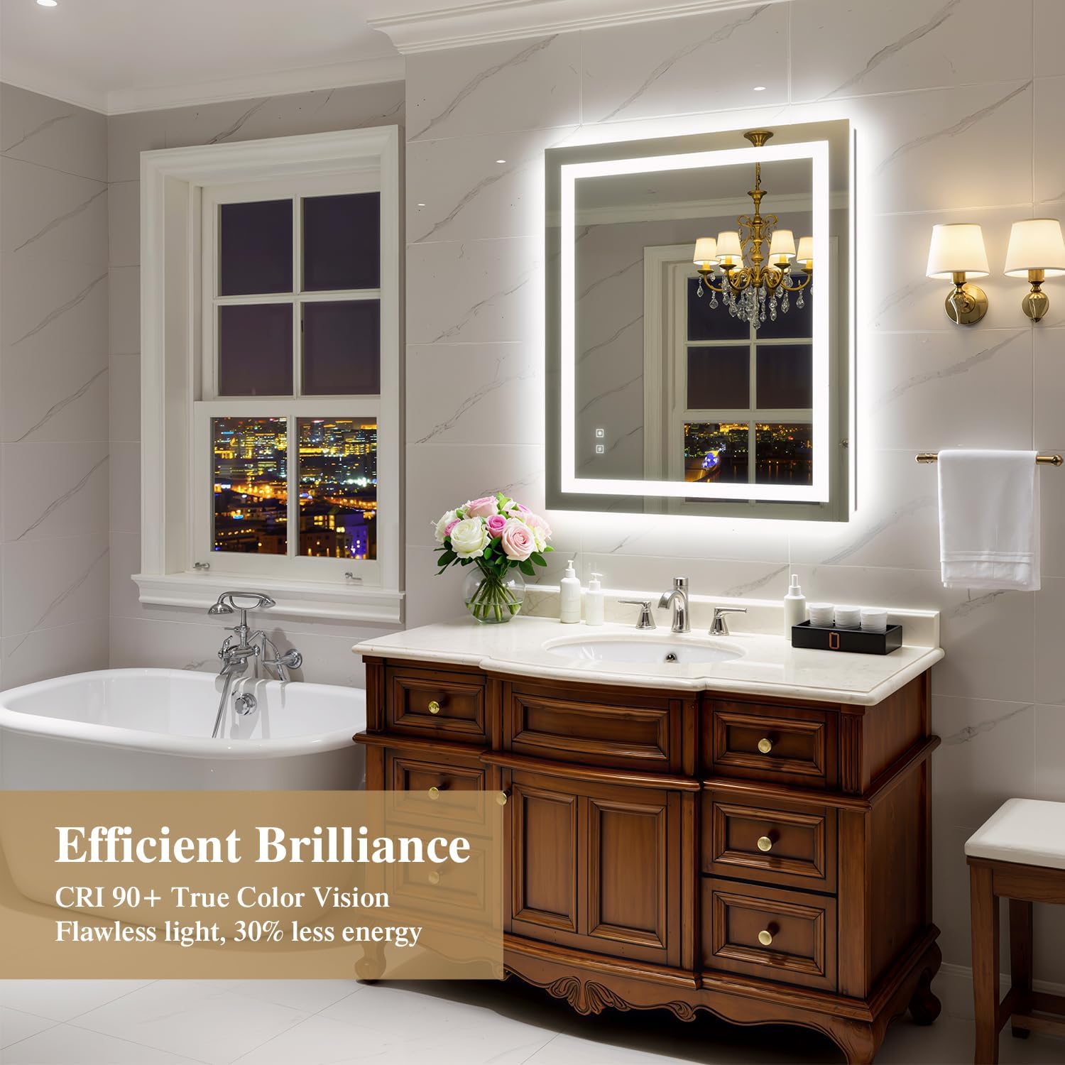 30X36 Inch LED Bathroom Mirror with Lights, Frontlit+ Backlit Bathroom Vanity Mirror for Wall, Ultra-Clear Tempered Glass, Shatter-Proof, Anti-Fog and Memory Function, ETL Listed