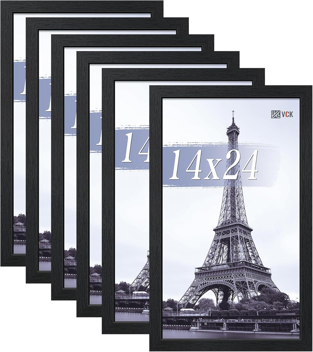 VCK 14x24 Picture Frames Black Set of 6, Wide Border Wood Poster Frame, Multi-Directional Display Family Photos, Office Prints, Studio/Gallery Artwork, Woodgrain Series, Wall Hanging