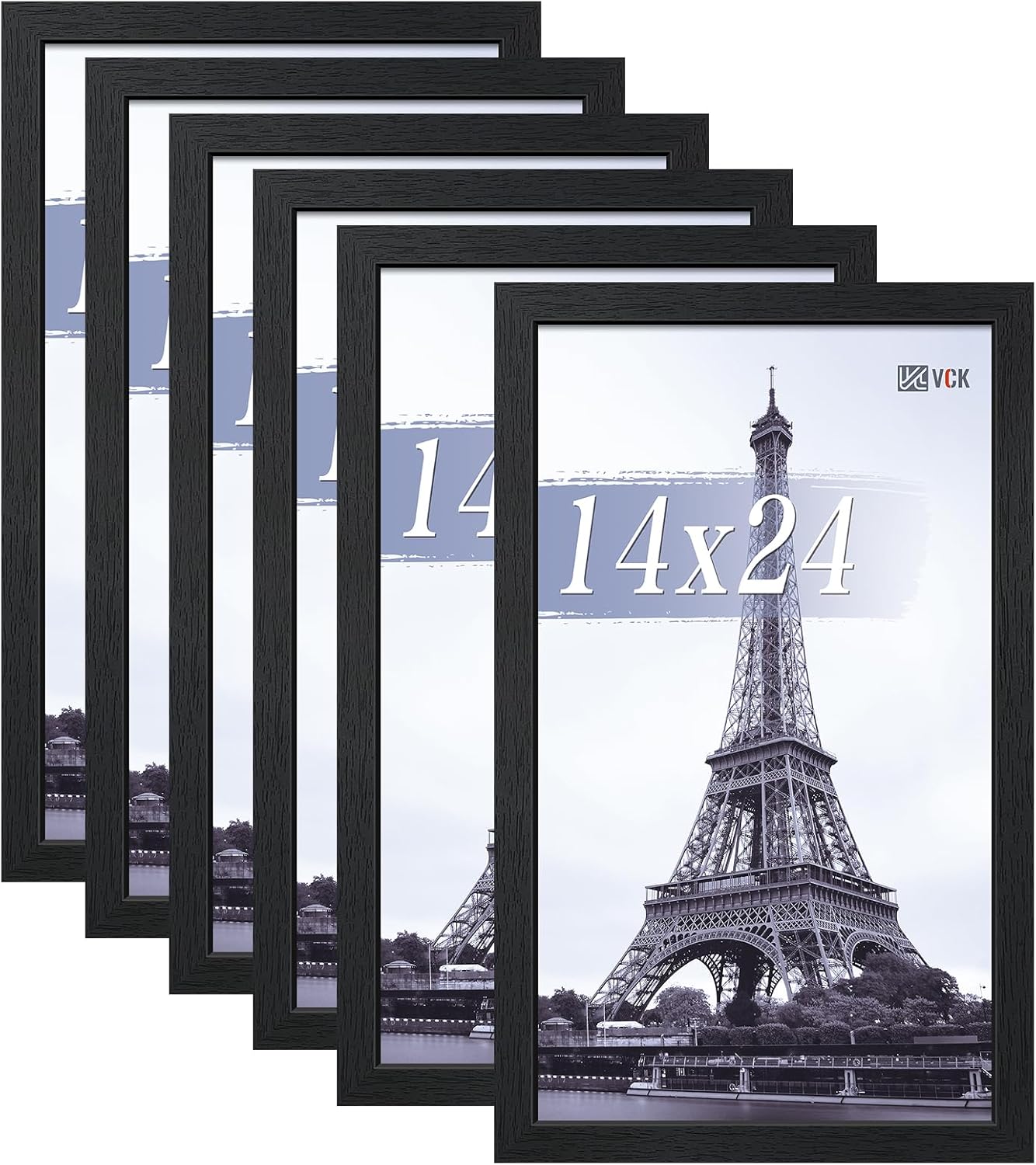 VCK 14x24 Picture Frames Black Set of 6, Wide Border Wood Poster Frame, Multi-Directional Display Family Photos, Office Prints, Studio/Gallery Artwork, Woodgrain Series, Wall Hanging