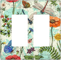 Dragonflies Flowers Butterfly 2 Gang Double Rocker Outlet Light Switch Cover Decorative Wall Plate Cover For Home Living Bedroom Kitchen Decorative