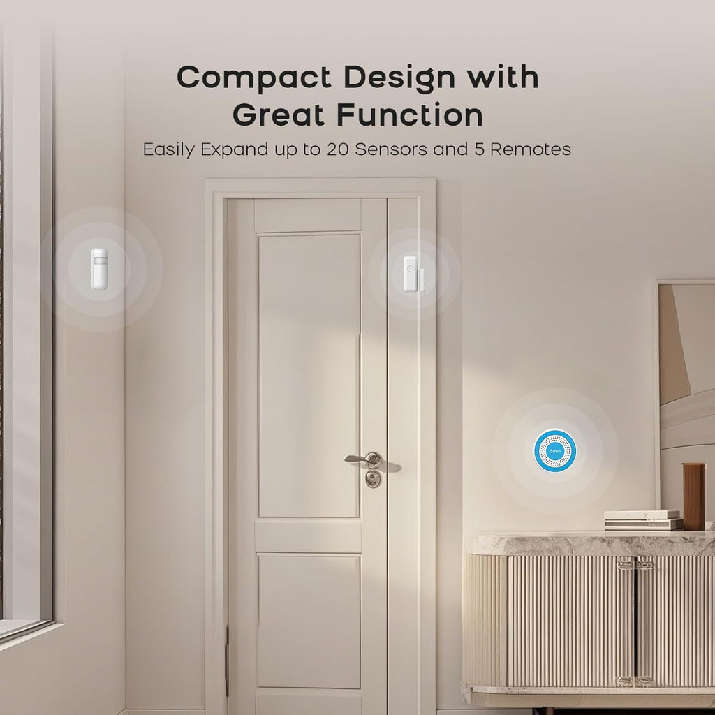 PGST Home Alarm System,Smart Home Security Systems with Instant Tuya App Alerts,8 Pieces Door Alarm Kits Siren Hub with Motion and Door Sensors,Remote,Work with Alexa for Villa,Apartment,Kids Safety