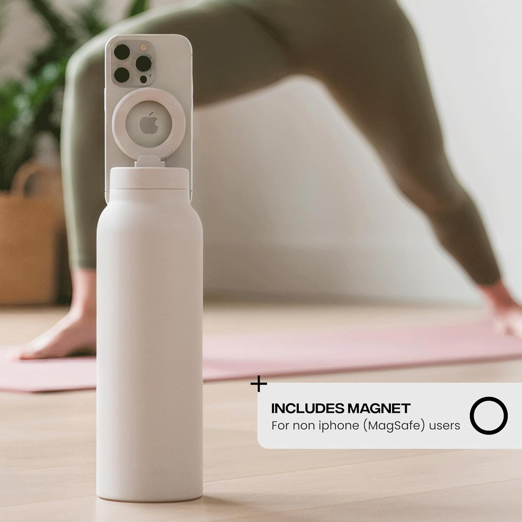 Ringo PRO Water Bottle with Magnetic Phone Mount & Sip Straw Lid - Insulated Stainless Steel Bottle for Workouts, Content Creation, Navigation & Facetime on the Go, 12Hrs Hot/24Hrs Cold Ivory-24oz