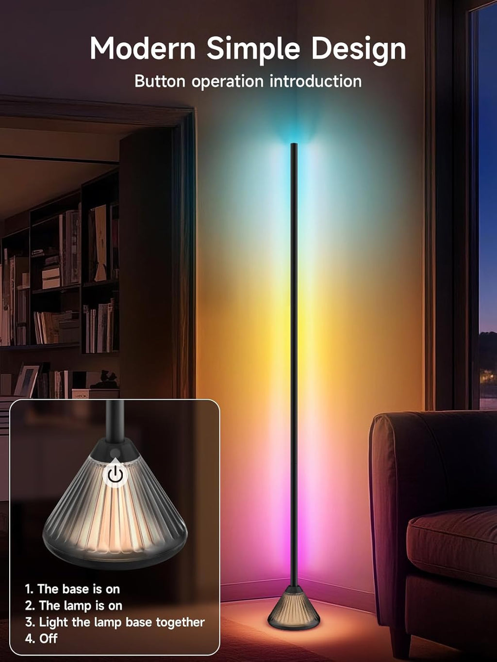 Corner Floor Lamp, Smart RGB LED Corner Lamp with App & Remote Control, Music Sync, Scene Modes, Modern Ambient Lighting Floor Lamp for Living Room, Bedroom, Gaming Room Decor