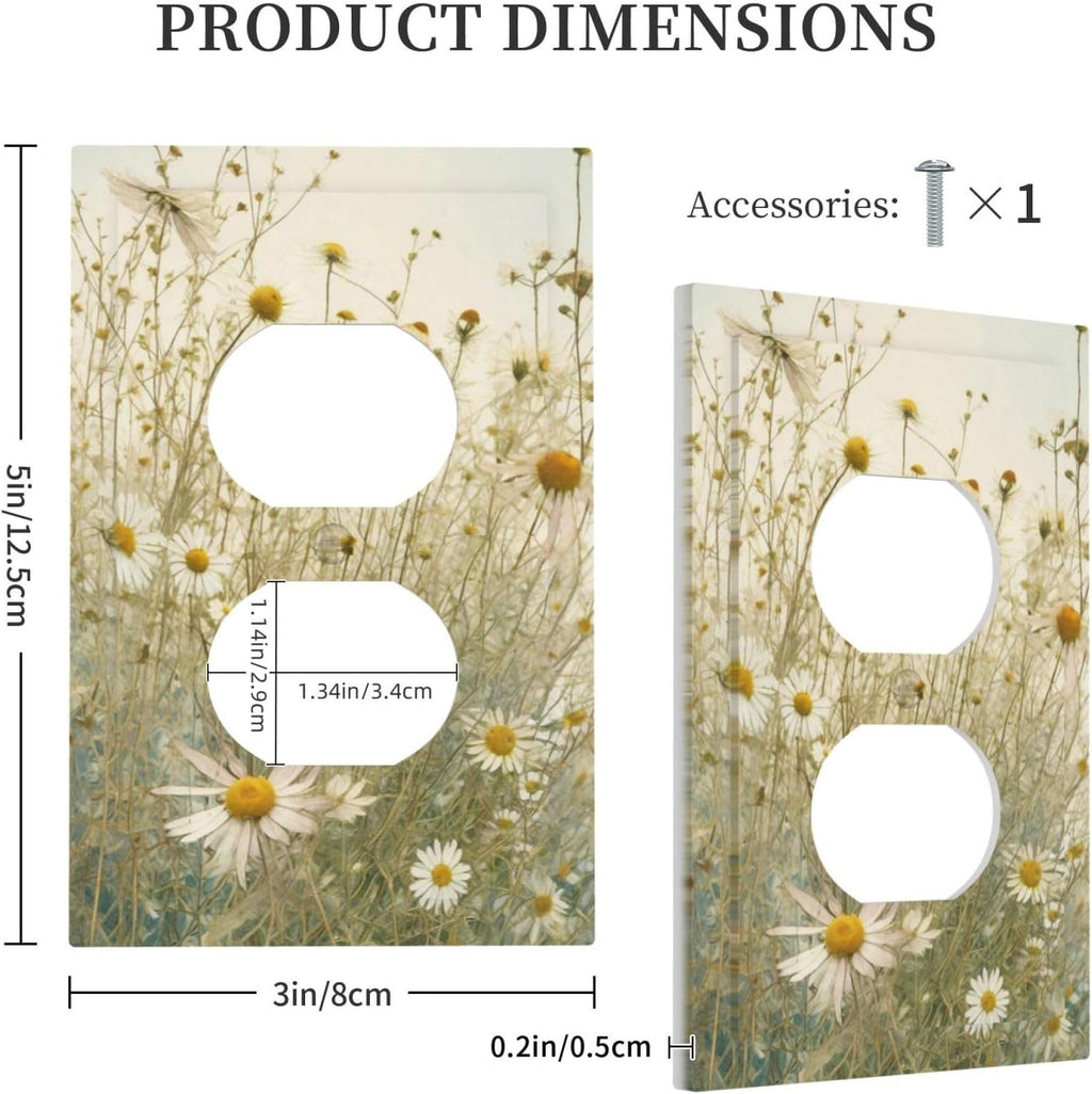 White Wildflowers Daisy Vintage Floral Outlet Covers 1 Gang Duplex Light Switch Cover Decorative Switch Plates Electrical Receptacle Faceplate Wall Plate for Bed Room Living Room Decor