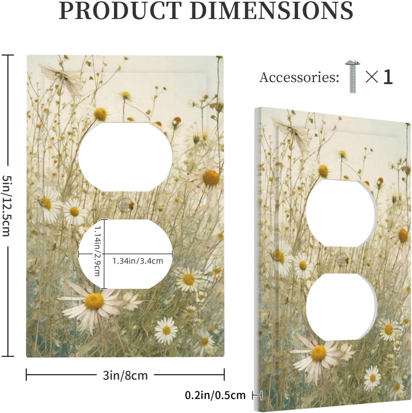 White Wildflowers Daisy Vintage Floral Outlet Covers 1 Gang Duplex Light Switch Cover Decorative Switch Plates Electrical Receptacle Faceplate Wall Plate for Bed Room Living Room Decor