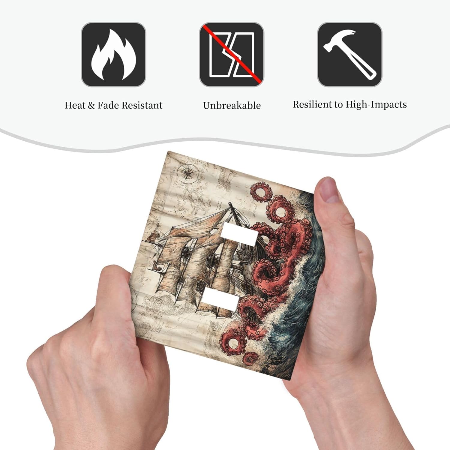 Decorative Switch Plates Vintage Octopus Ocean Sailboat Bizarre Adventure 2 Gang Double Toggle Wall Plate Outlet Light Switch Cover Electrical Faceplate for Bathroom Kids room Decor