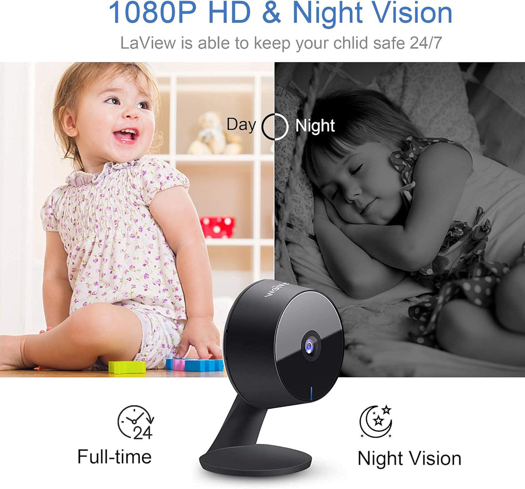 LaView Security Cameras 4pcs, Home Security Camera Indoor 1080P, Wi-Fi Cameras Wired for Pet, Motion Detection, Two-Way Audio, Night Vision, Phone App, Works with Alexa, iOS & Android & Web Access