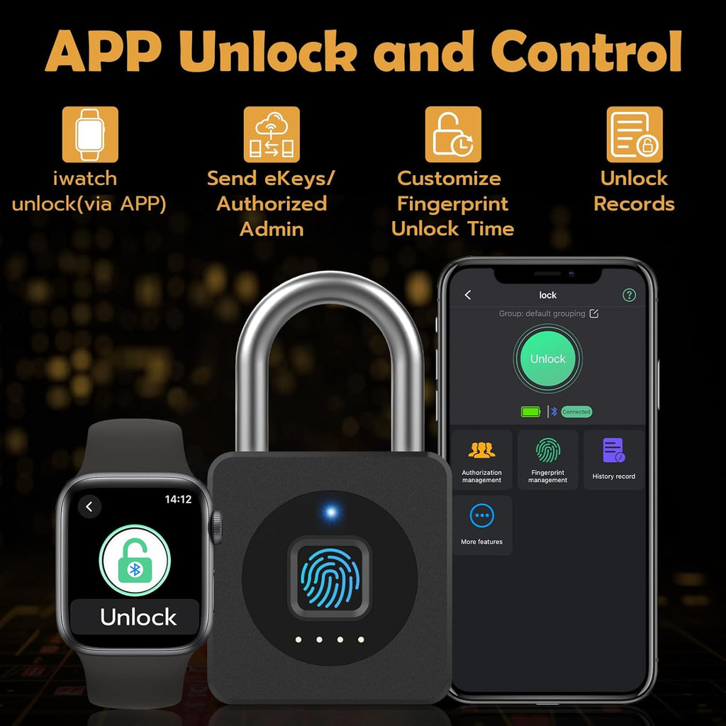 Pothunder Fingerprint Lock With APP, Steel Cable Keyless Biometric Padlock, Smart Waterproof for Gym, Locker, Helmet, Gate, Fence, Luggage