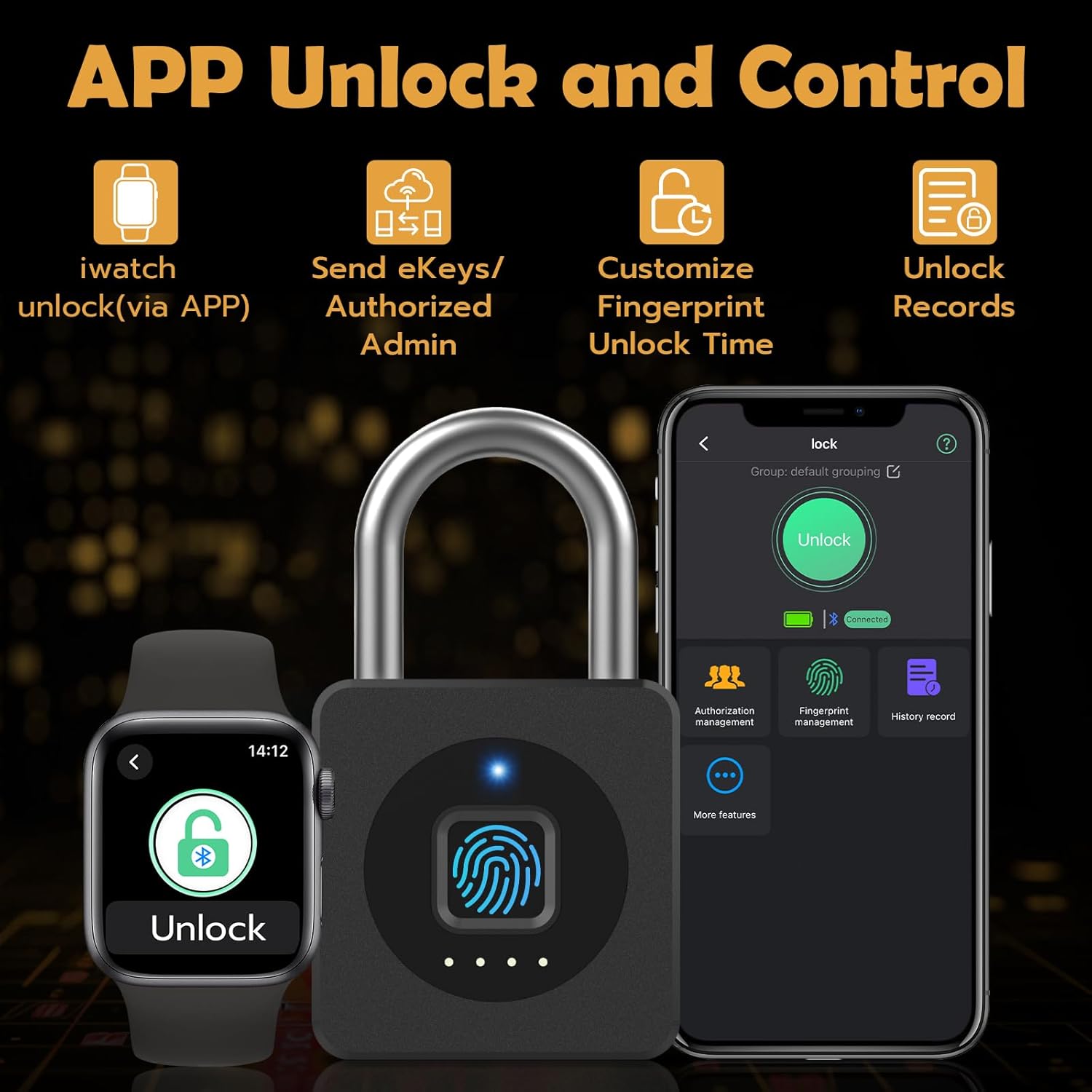 Pothunder Fingerprint Padlock with APP, Keyless Biometric Lock, Smart Waterproof Padlock Suitable for Gym, Locker, Gates, Fence and Storage