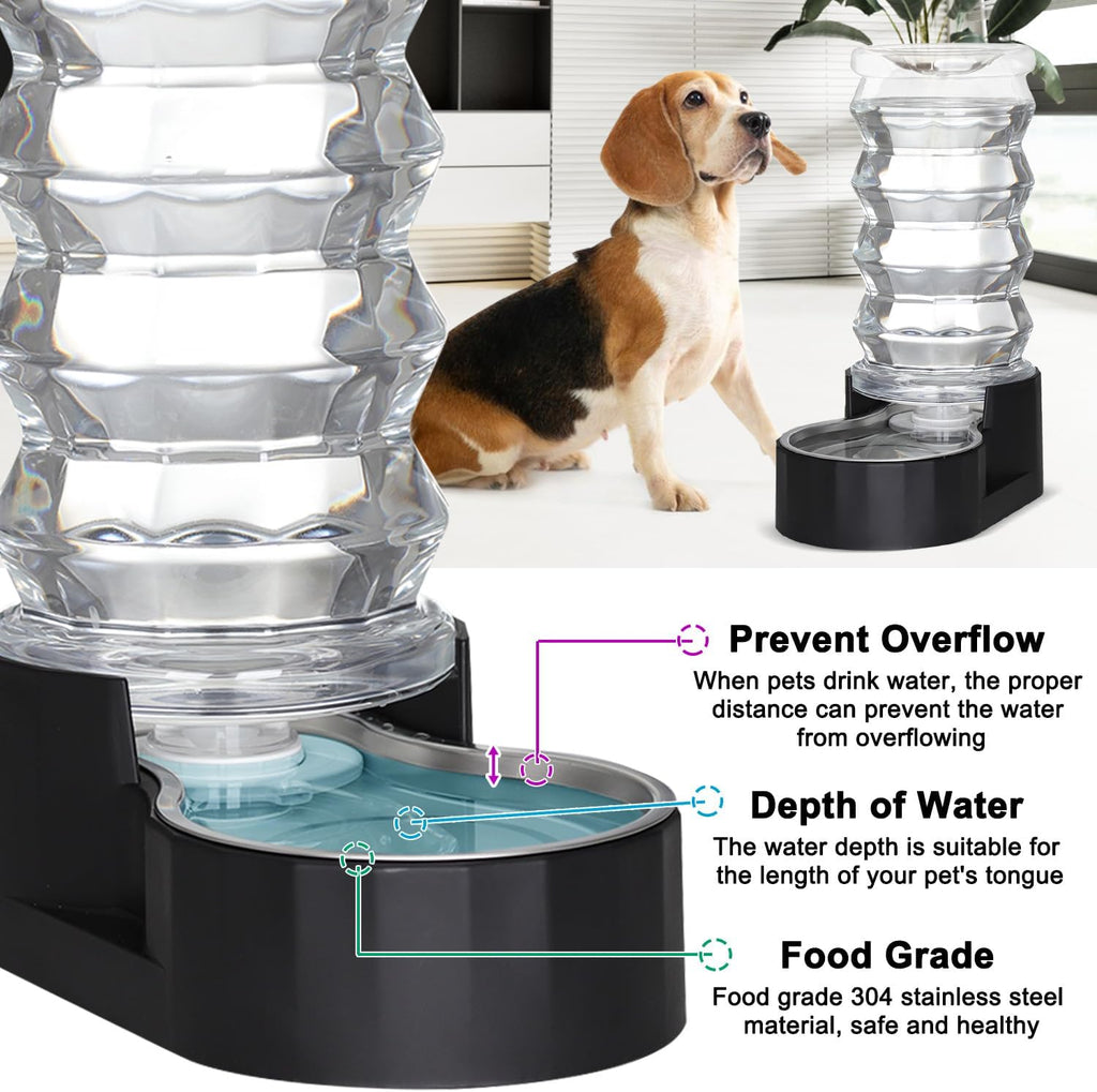 RIZZARI Dog Water Dispenser Bowl: 8L Large Black Stainless Steel Automatic Pet Dispenser with Triple Filter and Specialized Brush - for Senior Dogs with Joint Problems in Garage Garden