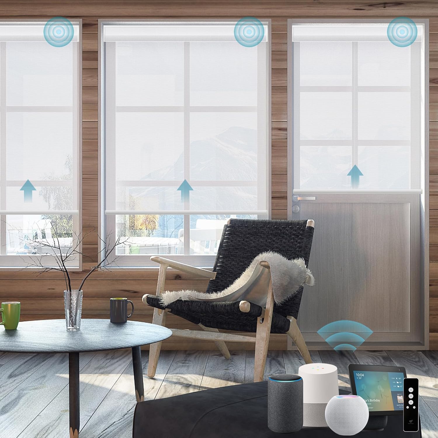 SmartWings Motorized Smart Blinds for Windows in Light Filtering, Electric Remote Roller Shades Compatible with Alexa/Google Home/Homekit, Custom Up to 110”W x 148”H, 5% Openness PVC Free White