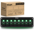 Nilight 8 Gang Rocker Switch Panel 5Pin On Off Toggle Switch Aluminum Holder 12V 24V Dash Pre-Wired Green Backlit Switches for Automotive Cars Marine Boats RVs Truck, 2 Years Warranty