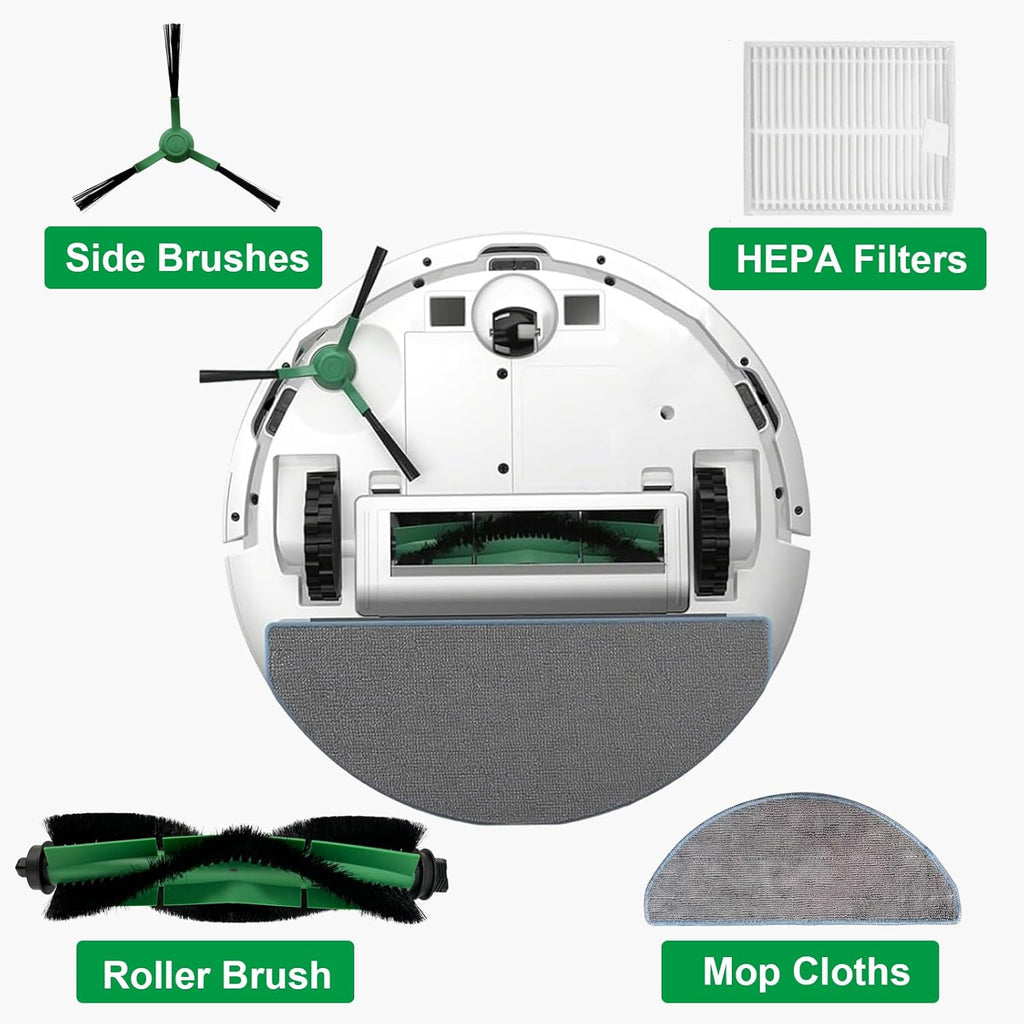 14 Pack Replacement Parts kit for iRobot Roomba Combo Essential Series Q0120, Q0520, Y0140, Y0110, Q011 Robot Vacuum Cleaner, 1 Main Brush, 4 Side Brushes,4 Hepa Filters,4 Mop Cloth,1 Cleaning Brush