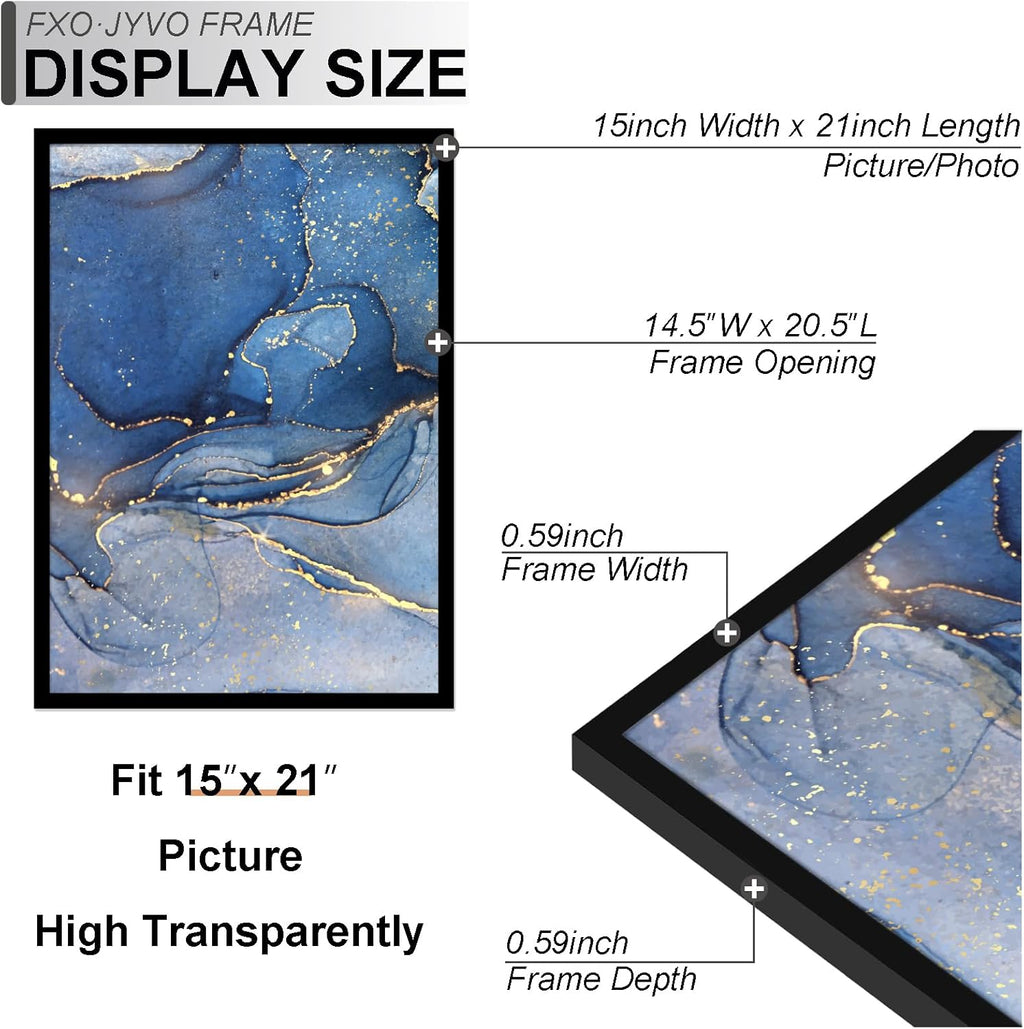 15x21 Picture Frame Set of 3, Black Frame for 15 x 21 Inch Picture Poster Photo, Light Weight and High Transparent 15 by 21 Frame for Wall - 3 Pack/Black/15 x21
